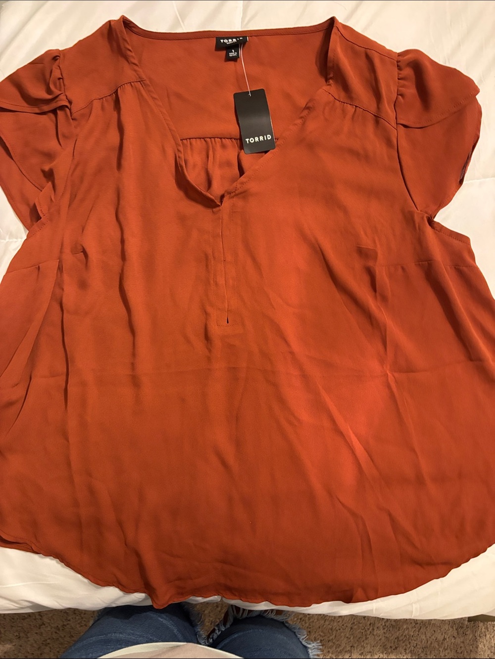 Torrid Rust Orange V-Neck Flutter Sleeve Blouse
